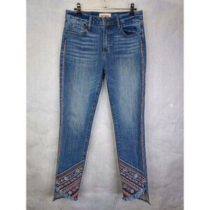 Driftwood Jackie Jeans Women's 27 x28 Floral Embroidered Raw Hems Boho Festival